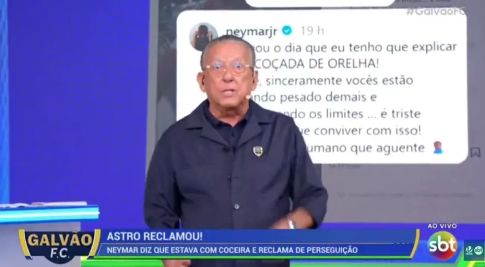 Galvão Bueno critica reação de Neymar às vaias e rebate desabafo do jogador nas redes; vídeo