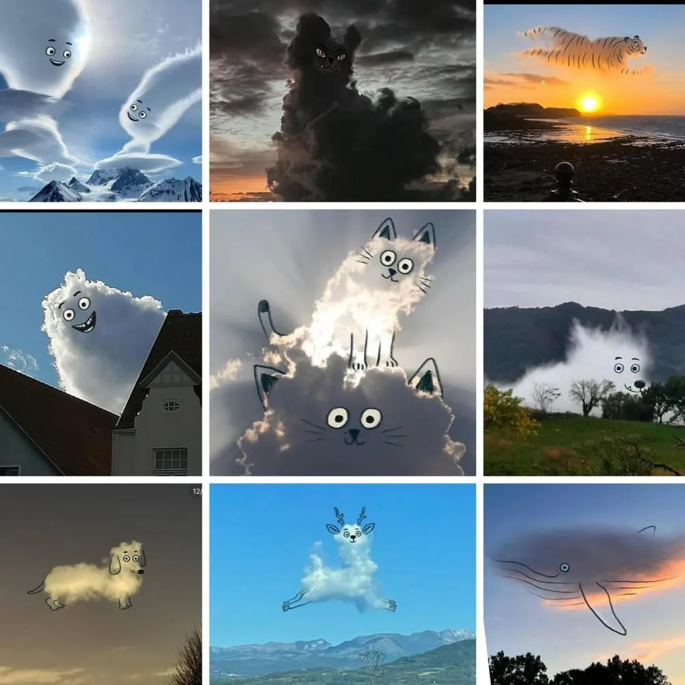 Artista viraliza ao transformar nuvens em desenhos animados de animais