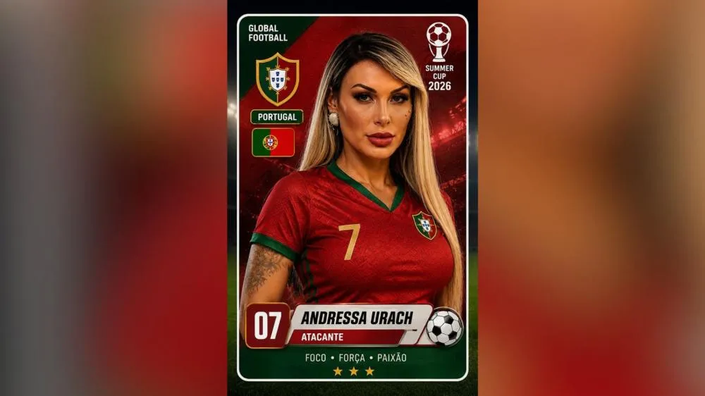 Andressa Urach vira “jogadora” de figurinha em álbum 18+ no clima da Copa