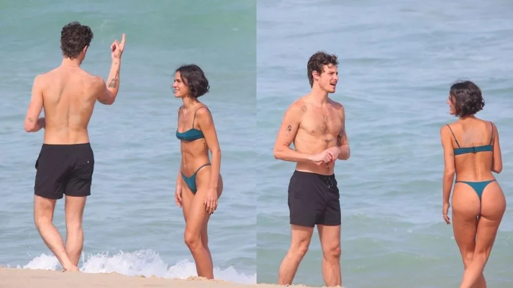Shawn Mendes e Bruna Marquezine surgem juntos em praia do Rio e clima entre os dois chama atenção