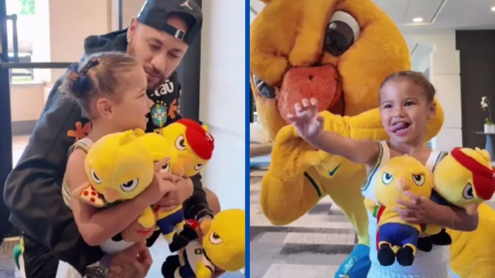 Mavie, filha de Neymar, viraliza ao superar medo de mascote da Seleção Brasileira