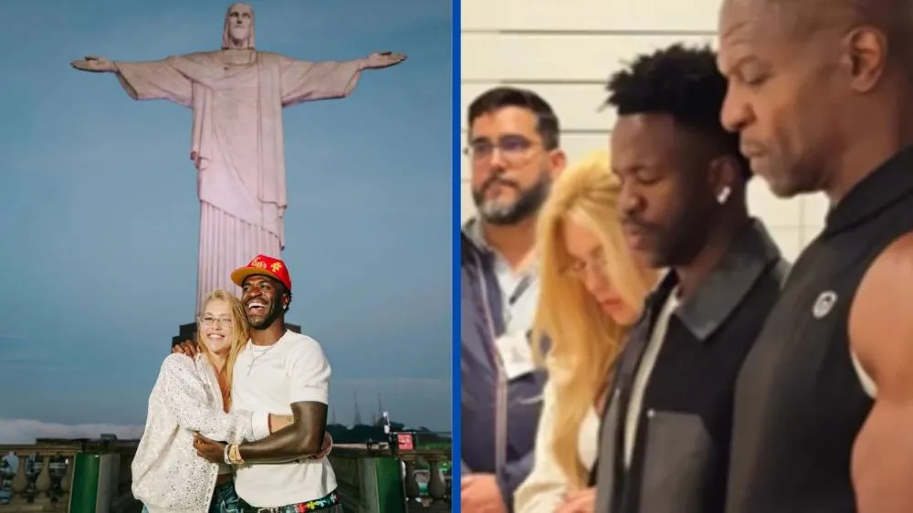 Ao lado de Terry Crews, Virginia e Vini Jr. recebem bênção de padre no Cristo Redentor