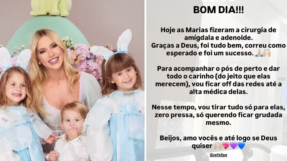 Após filhas passarem por cirurgia, Virgínia anuncia pausa nas redes sociais