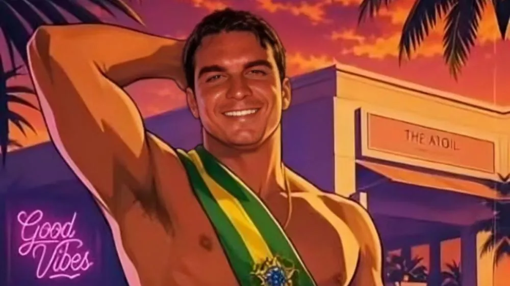 Flávio Bolsonaro compartilha vídeo de cueca e faixa presidencial feito por IA