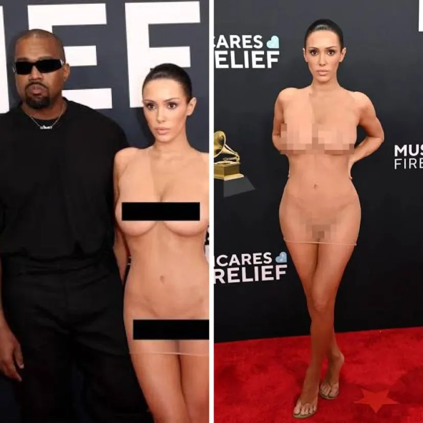 Esposa de Kanye West fica completamente nua durante premiação do Grammy