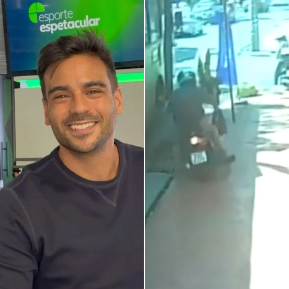 Apresentador do Globo Esporte sofre acidente de moto e quase é atingido por ônibus; veja vídeo