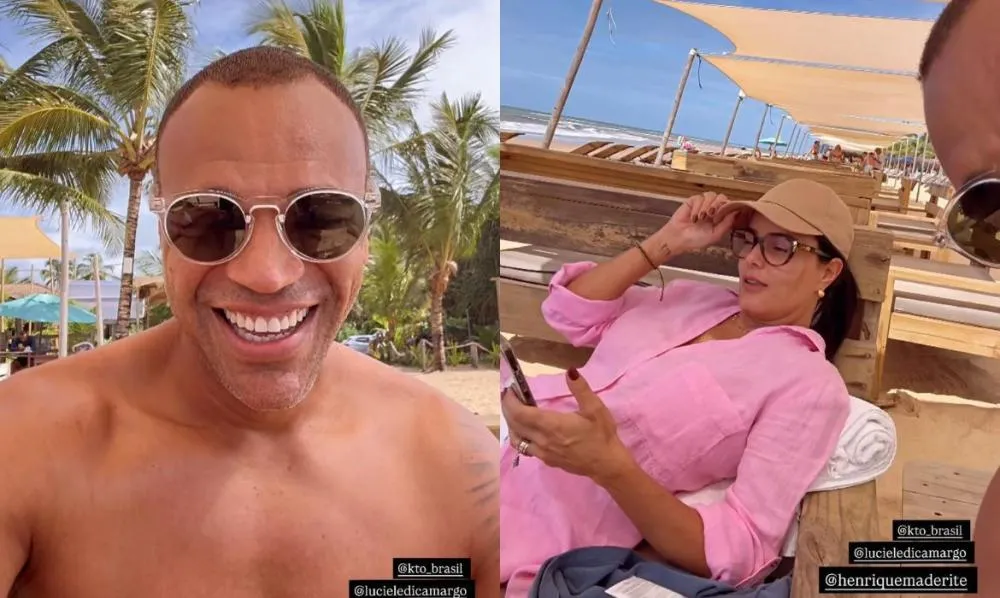 Denílson Show e Luciele Di Camargo celebram 15 anos de casados na praia: “Paz para te aguentar”