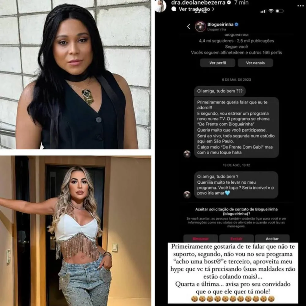 Após ser ridicularizada por Blogueirinha, Deolane Bezerra expõe prints polêmicos da apresentadora