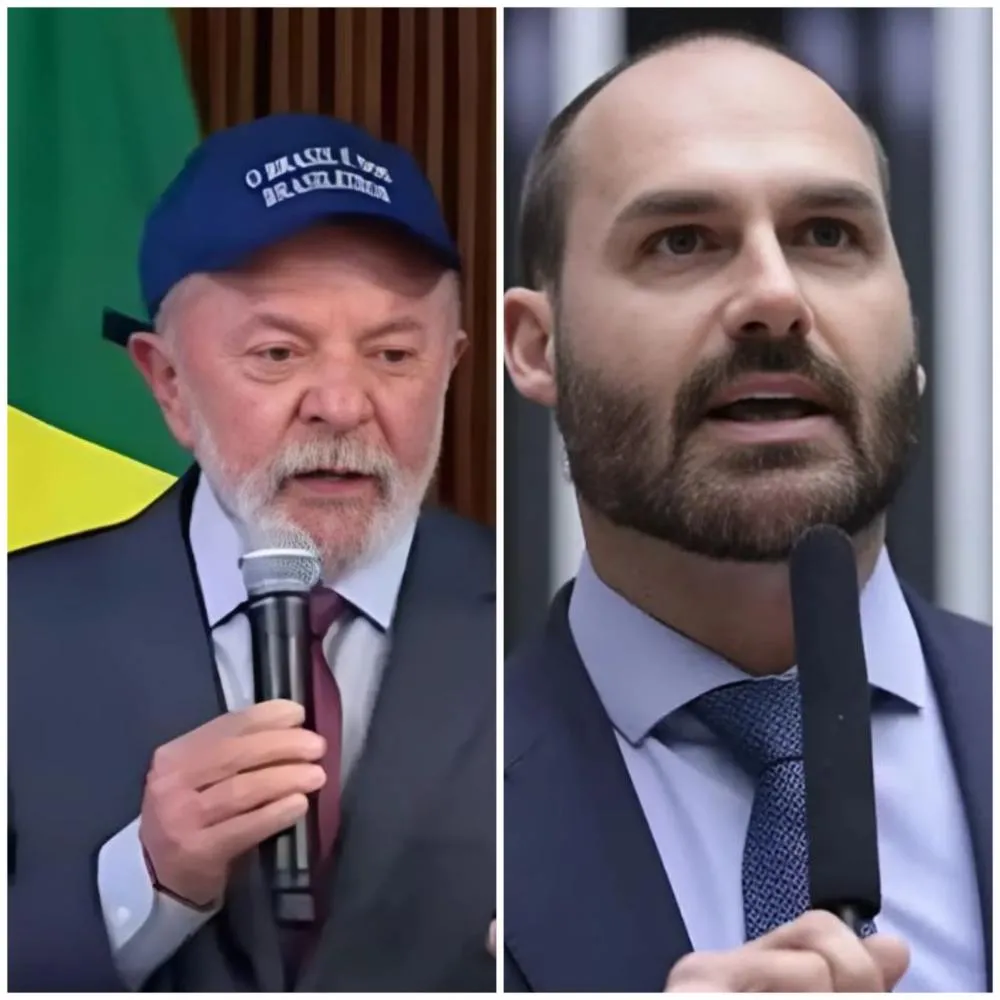 Com boné 'anti-Trump', Lula chama Eduardo Bolsonaro de “traidor” e pede “frente de batalha” contra o deputado