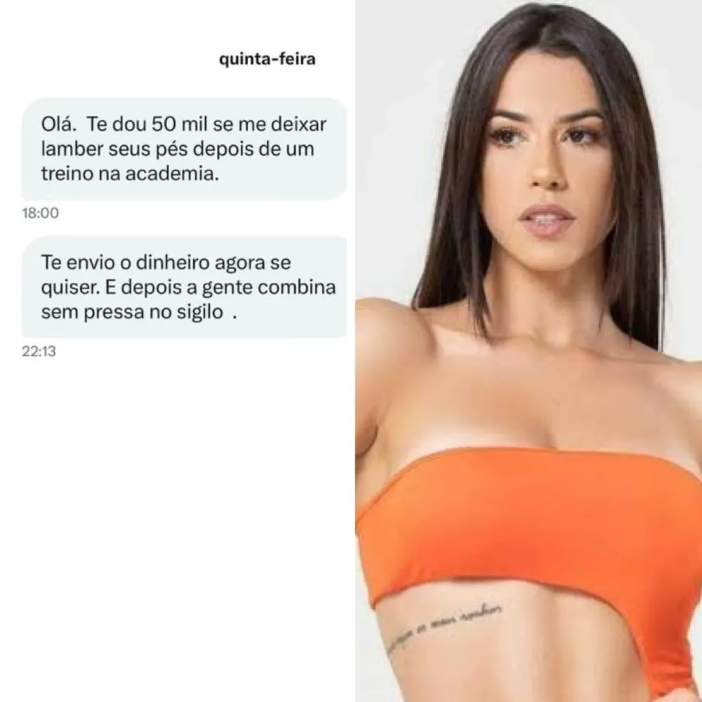 Ex-Fazenda, Larissa Tomásia, diz que seguidor ofereceu R$ 50 mil para ‘lamber seu pé depois da academia’