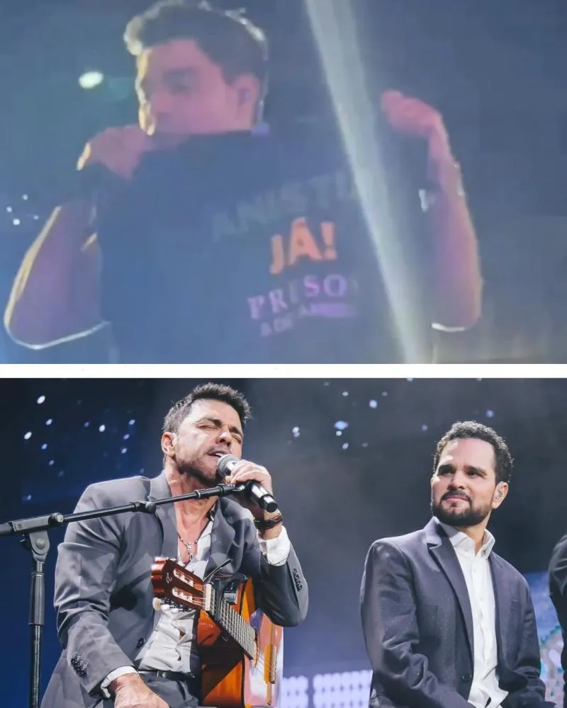 Sem medo de represálias, Zezé Di Camargo levanta camiseta em show com pedido de anistia a presos do 8 de Janeiro