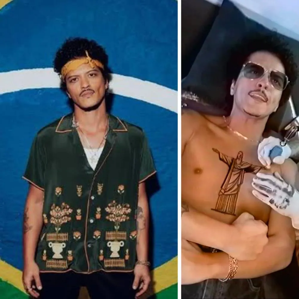 Bruno Mars faz vídeo em homenagem ao Brasil e revela nova tatuagem do Cristo Redentor