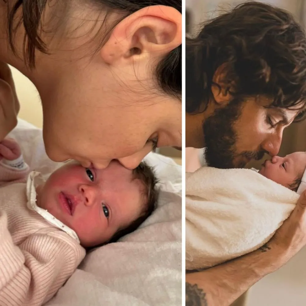 Com gestação discreta e sem chá revelação, Chay Suede e Laura Neiva mostram o rostinho da 3ª filha, Anna