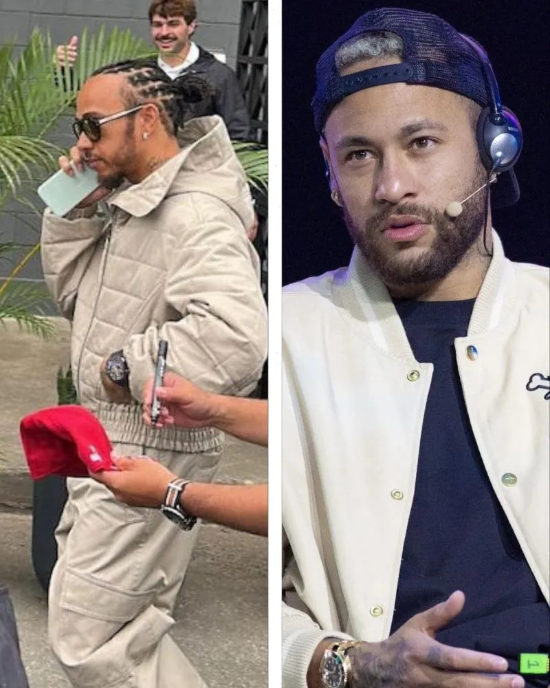 Lewis Hamilton ignora samba em chegada a Interlagos e recebe presente especial de Neymar