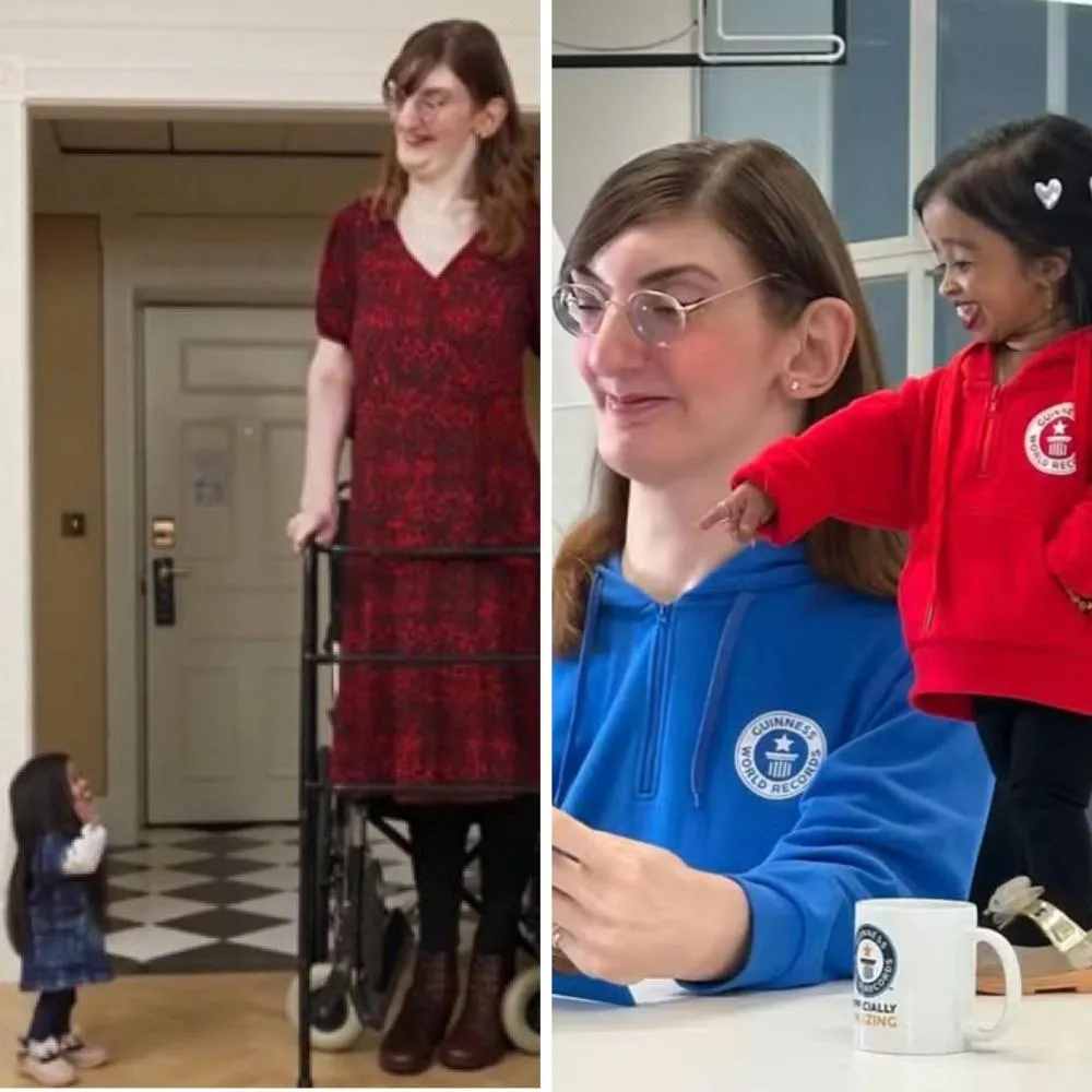 Mulher mais alta e a mais baixa do mundo se reúnem e diferença de tamanho surpreende