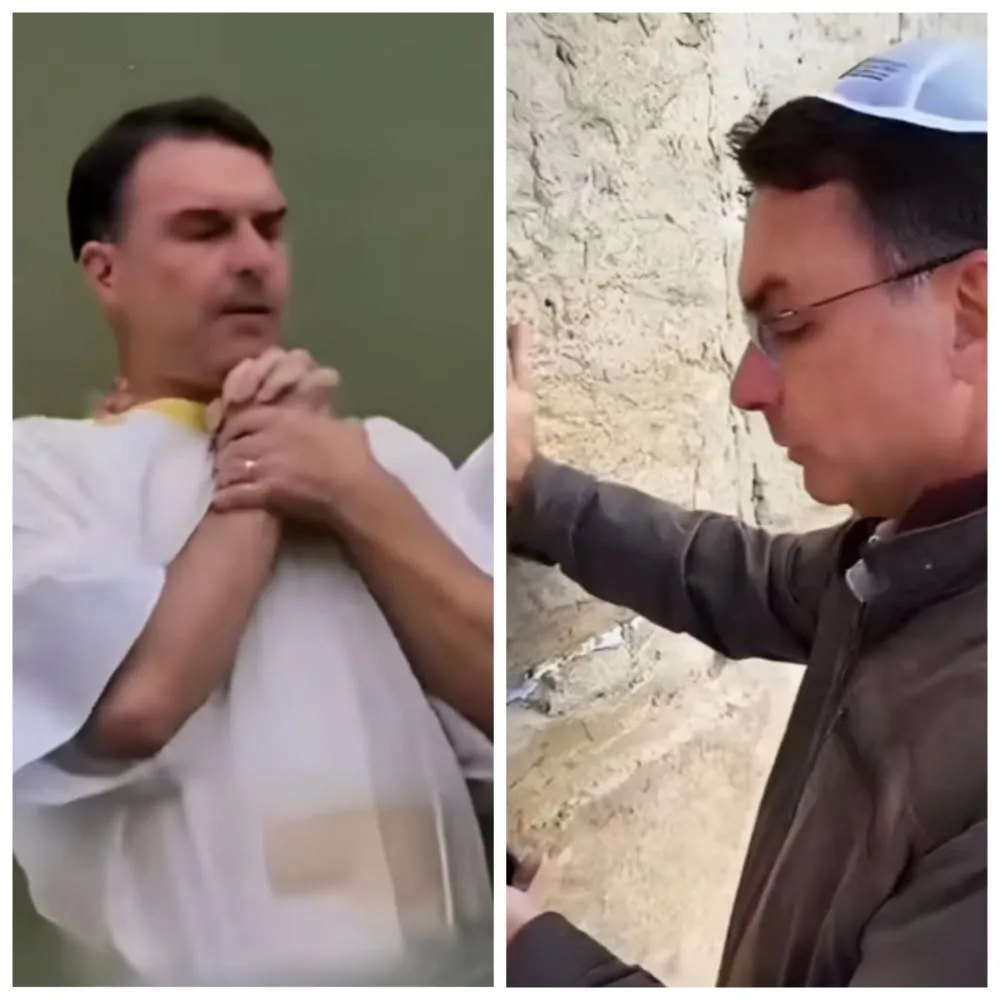 Flávio Bolsonaro se batiza no Rio Jordão e dedica orações no Muro das Lamentações