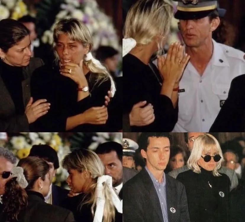 Imagens de Adriane Galisteu sendo convidada a se retirar do enterro de Ayrton Senna voltam a circular na web
